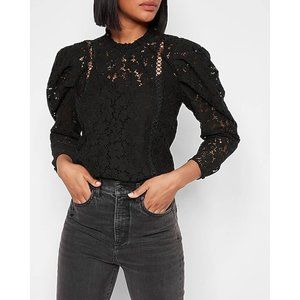 NWT Express Lace Puff Sleeve Top Black Size XS